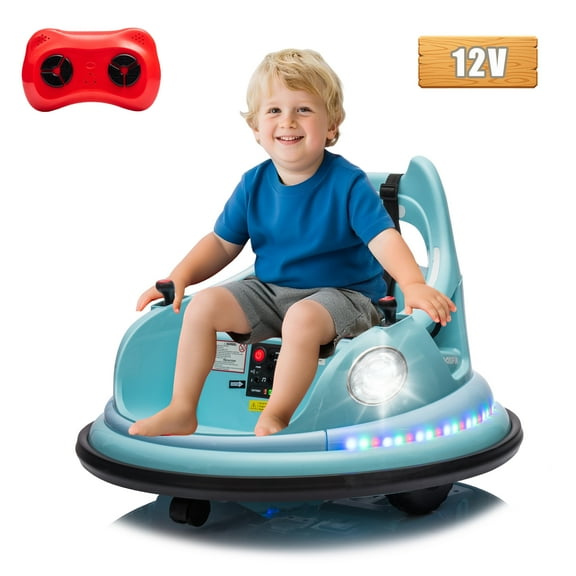 Okybaby 12V Kids Bumper Car with Remote Control, Ride On Electric Bumper Car for Toddlers, 360°Spin, Bluetooth, Music, LED Light, Five-point Safety Belt Bumper Car for Kids Aged 1-5, Red