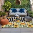 thumbnail image 2 of Orange Sunflower Outdoor Rug for Patio/Deck/Porch, Non-Slip Large Area Rug 3 x 5 Ft, Vintage Black Plaid Bee Floral Summer Indoor Outdoor Rugs Washable Area Rugs, Reversible Camping Rug Carpet Runner, 2 of 8