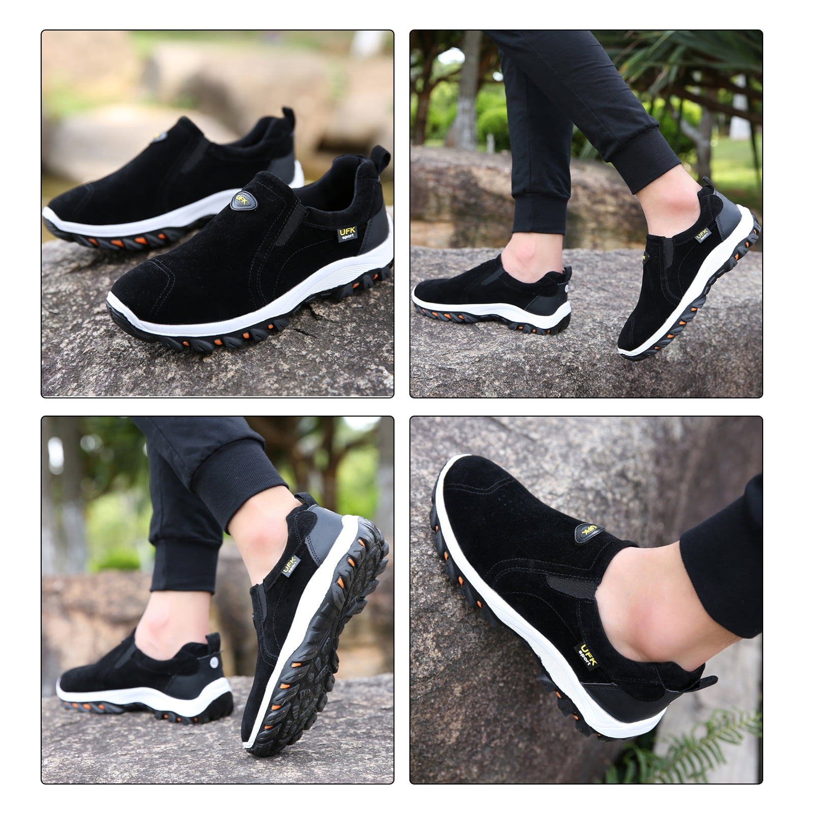 Mens Hiking Shoes Laceless Suede Breathable Slip Resistant Boots Lightweight Sneakers for Outdoor Activity Hiking Walking