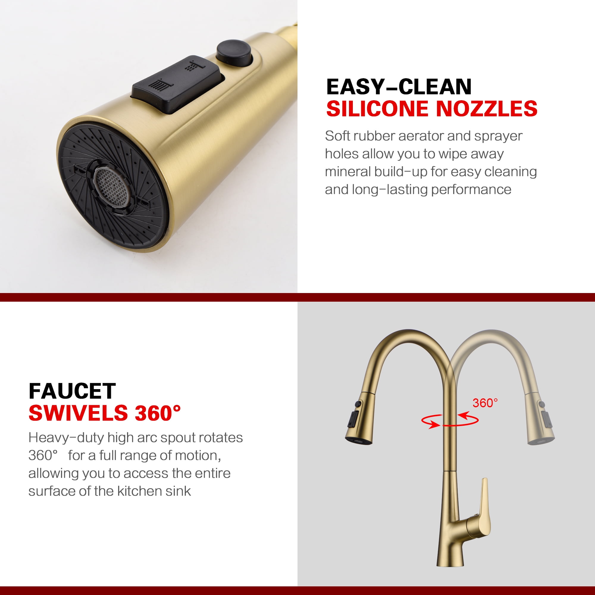 sumerain Brushed Gold Touchless Kitchen Sink Faucet with Pull Down Sprayer,Hands Free Motion Sensor Kitchen Sink Faucet