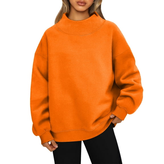 Mock Neck Sweatshirt Women Oversized Pullover Sweatshirts No Hood Plain Long Sleeve Turtleneck Tops Fall Winter Clothes Saffron XL
