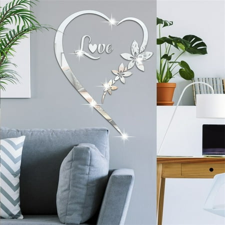 Brenberke 3D Acrylic Mirror Wall Decor Stickers Heart Shaped DIY Self Adhesive Wall Art Decals Home Removable Decorations For Living Room Bedroom Bathroom Office