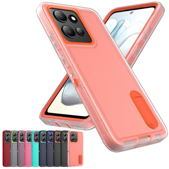 Decase 3-in-1 Shockproof Case for Moto G Power (2025),3-Layer Heavy Duty Anti-Scratch Hard Case,Rugged Kickstand Cover for Moto G Power 5G 2025/G Play 2025,Clear Orange