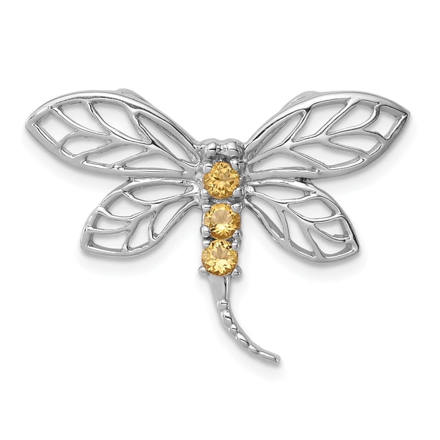 925 Sterling Silver Citrine Dragonfly Floating Open Chain Slide Pendant Necklace Charm Gemstone Birthstone November Insect Arachnid