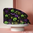 thumbnail image 2 of Voska Women's Halloween Print Scrub Cap Work Hat Cotton Adjustable Breathable Full Coverage Nurse Hat Cosplay Daily Shower Hair Cap Green one size, 2 of 6