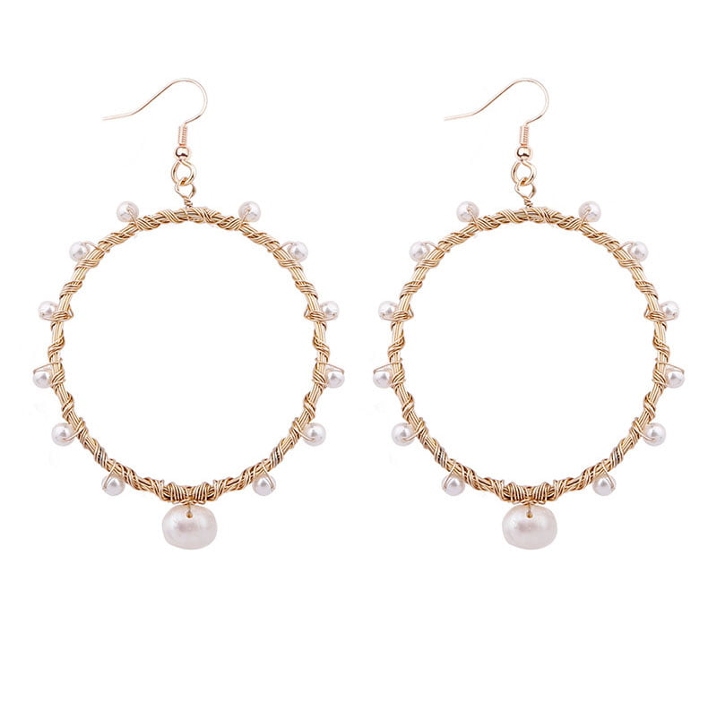 Small circle large white pearl earrings for women pearl charm Gold hoops with  Natural Baroque freshwater Drop  Pearls Pearl Hoop Earning