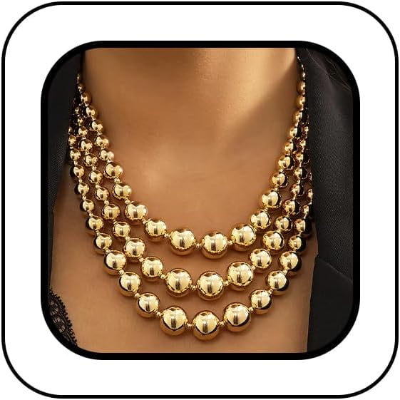 DESIGNICE Large Gold Layered Beaded Necklace Set for Women Chunky Round Balls Choker Thick Vintage Costume Dress Collar Necklaces Trendy Hippie Statement Jewelry