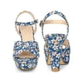 thumbnail image 2 of BLISSFUL STEP Women's Shoes Floral Pattern Platform Chunky Heel Open Toe Slingback Buckle Strap  Sandals Dark Blue 9, 2 of 5