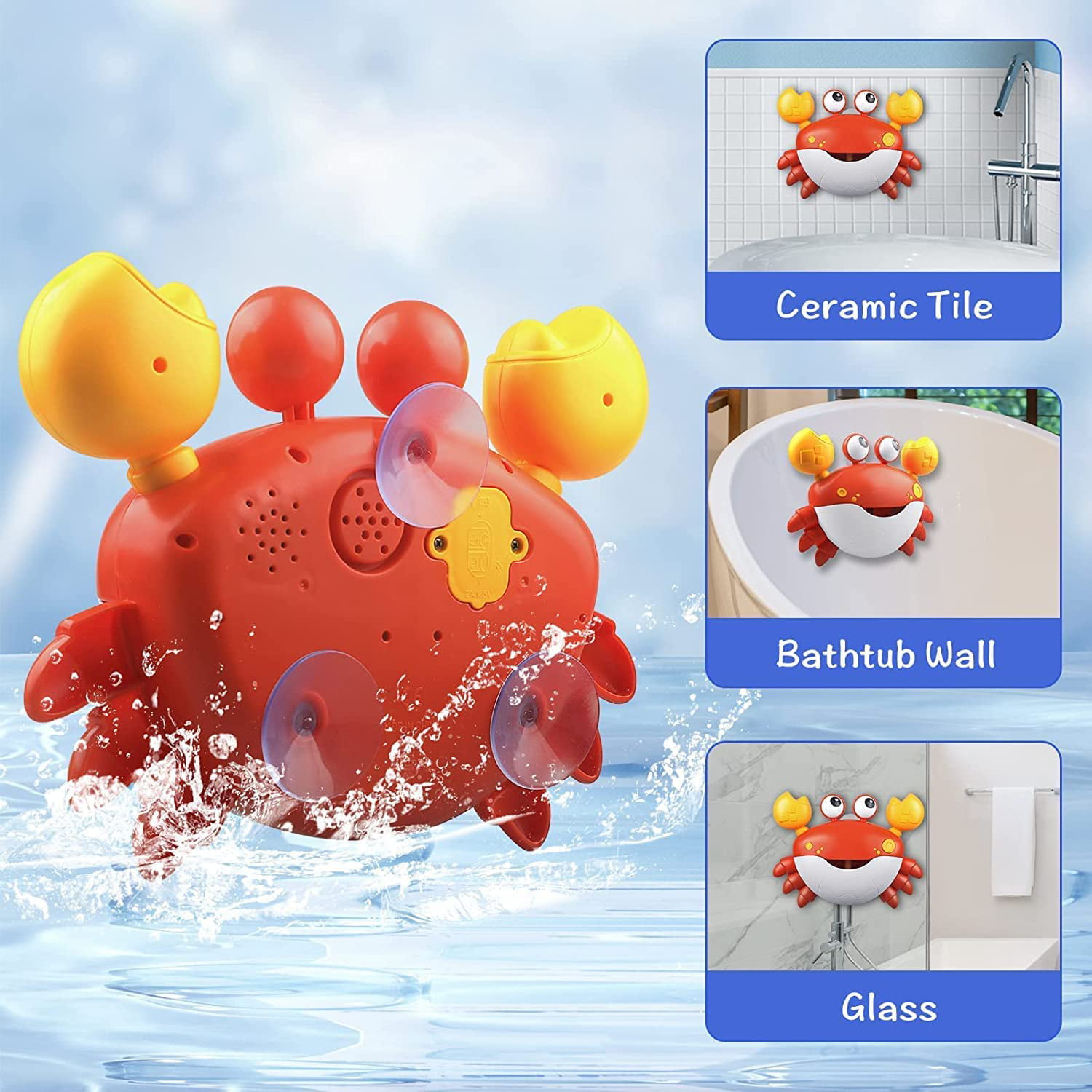 Crab Bubble Bath Toys for Toddlers 1-3 4-8 with Organizer Holder, Bath  Bubble Maker for Bathtub with Music, Slide Wall Tracks and Fishing Game for