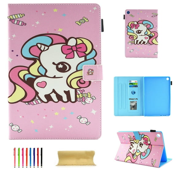 Folio Case for All-New Amazon Fire HD 8 Tablet (8th/7th/6th/5th Generation, 2018/2017/2016/2015 Release), Allytech Smart Book Style Stand Cover Full Body Protective Case Cover, Candy Unicorn