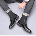 thumbnail image 4 of Botas impermeables, botines para hombre, botas casuales de felpa cálidas para hombre, puntera cuadrada con empalme, zapatos de negocios para hombre, 4 of 5