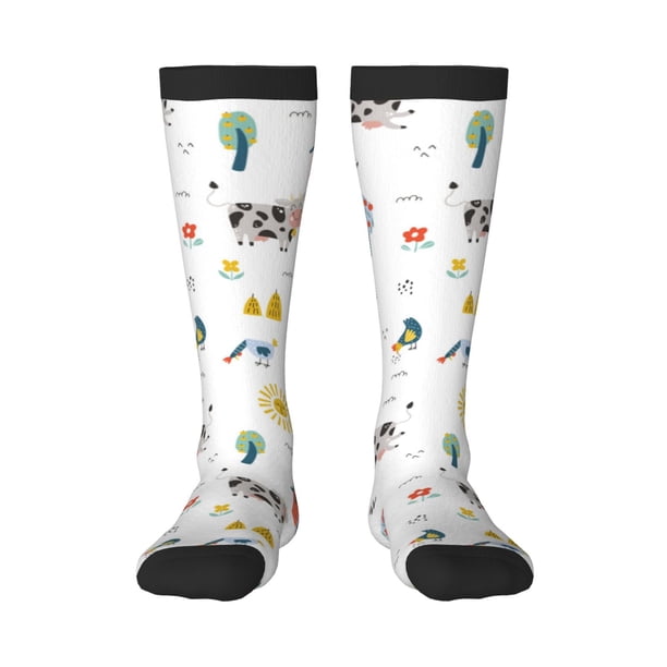 Fotbe Farm Animals Calcetas Divertidas Estampadas para Hombre y Mujer, Calcetas de Algodón hasta la Rodilla para Caminar, Correr, Enfermería y Embarazo