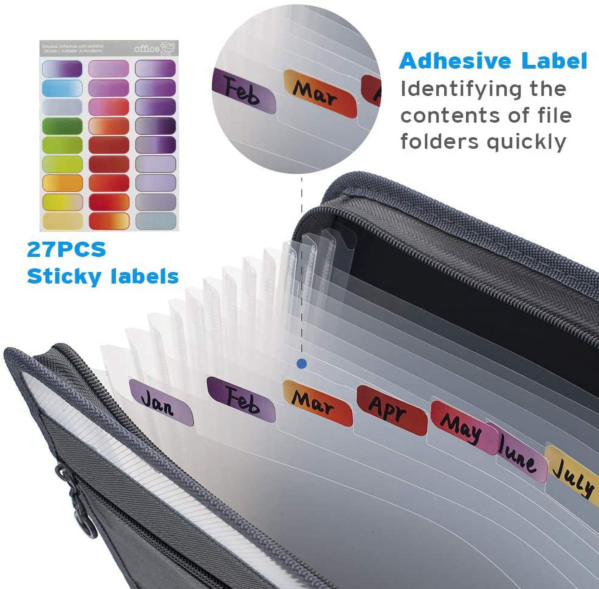 13-Pocket Accordion File Folder Organizer with Sticky Labels and Zipper Closure for Letter/A4 Size Documents