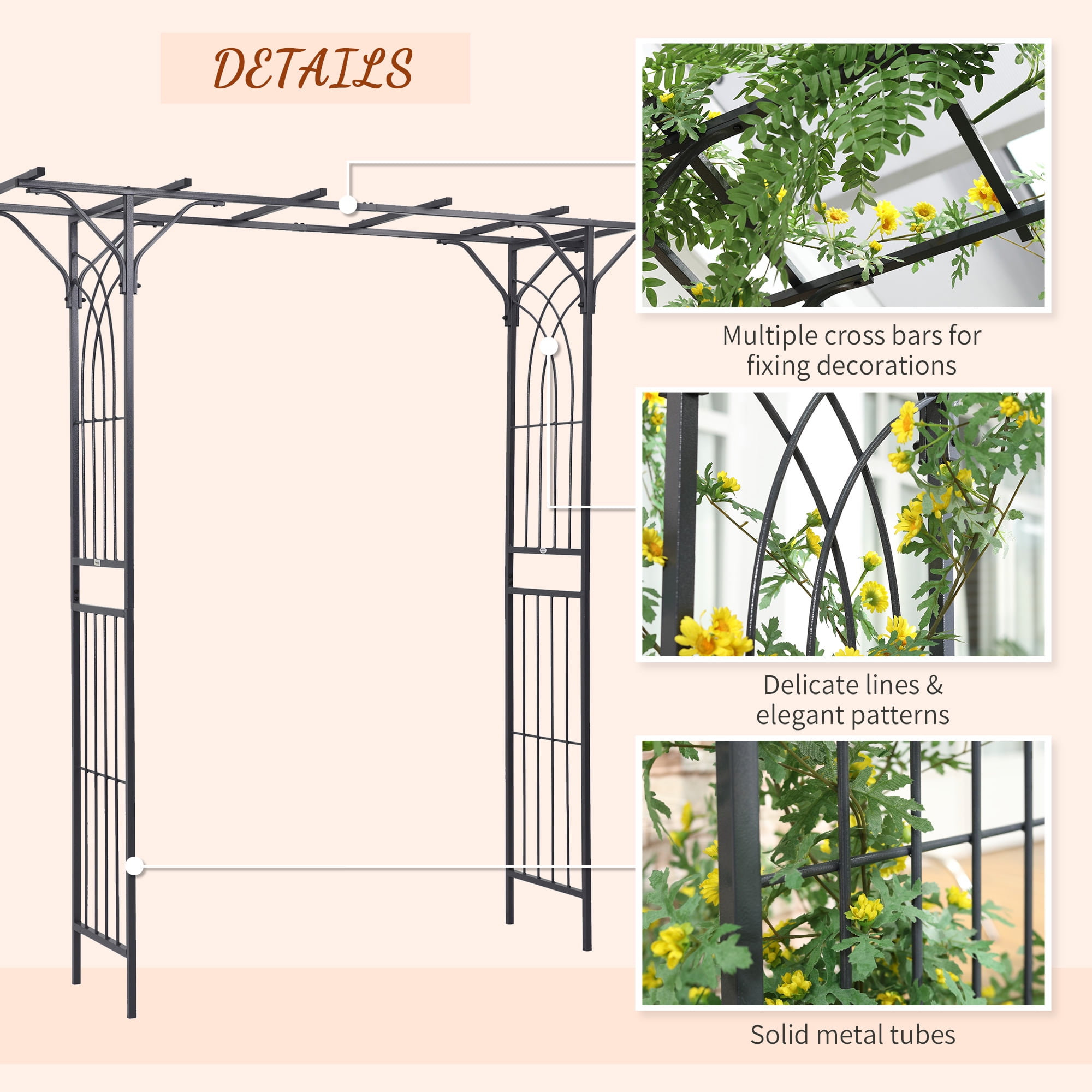 82" Decorative Metal Garden Trellis Arch with Durable Steel Tubing & Elegant Scrollwork, Perfect for Weddings