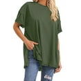 thumbnail image 2 of Otntypg Oversized Workout T Shirts for Women Trendy Solid Color Cotton Loose Fit Crewneck Casual Summer Basic Tee Drop Shoulder Tops Army Green L, 2 of 9