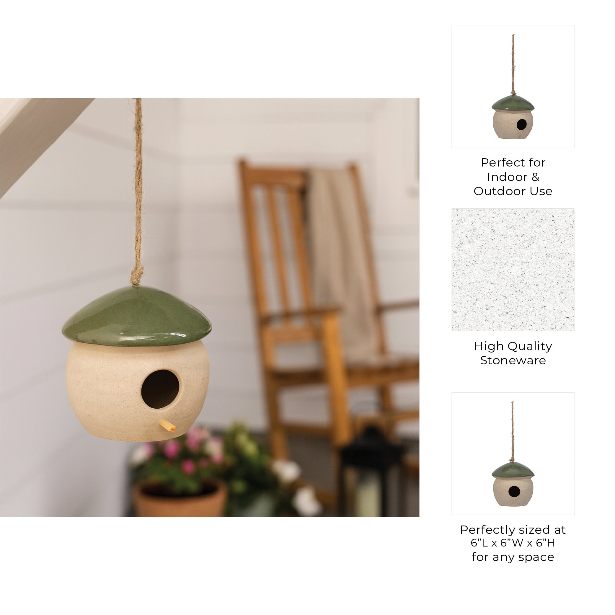 Decorative Bird House Feeder for Outdoors - Round Hanging Bird Feeder for Windows, Yard, and Garden Display - Charming Bird Houses for Outside Patio, Backyard, and Tree Decoration - 6", Green