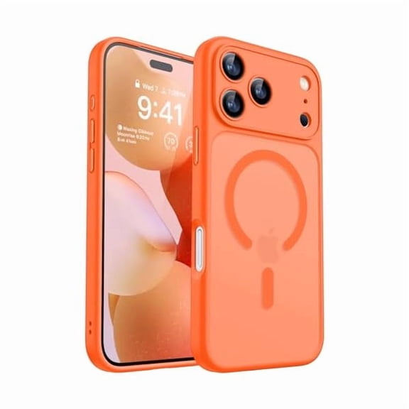 ZHU997 Magnetic Compatible with iPhone 17 Pro Case, Upgraded [Full Camera Protection] [Compatible with Magsafe] [Translucent Matte] Shockproof Protective Phone Cover 6.3 Inch - Orange
