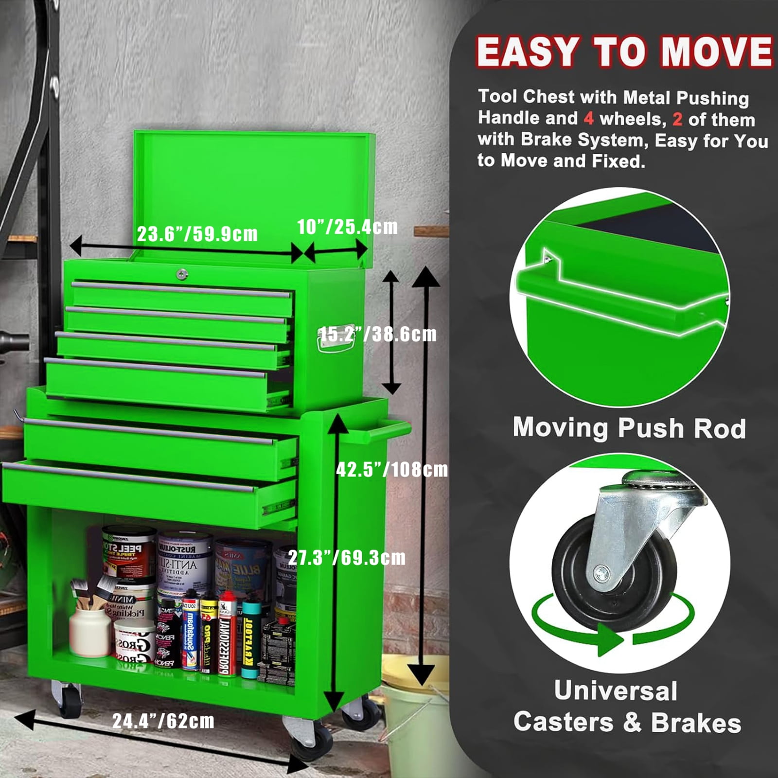 Clickoods 8-Drawer Rolling Tool Chest with Lockable Toolbox, Large Metal Cabinet for Garage & Workshop, Green