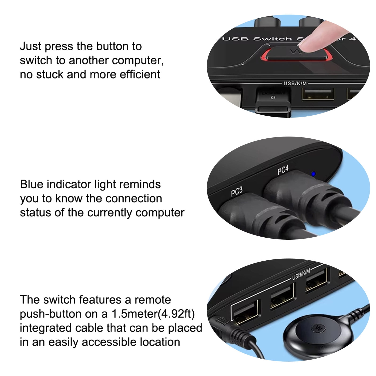 USB KVM Switcher Featuring 4 Input 4 Output Port for Seamlessly Keyboards Sharing Among Multiple Computers