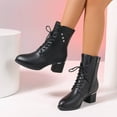thumbnail image 2 of Xfvqtps Ankle Boots for Women with Side Zipper Chunky Heel Lace up Boots Round Toe Faux Leather Comfortable High Heel Casual Winter Fashion Boots Black, 2 of 7