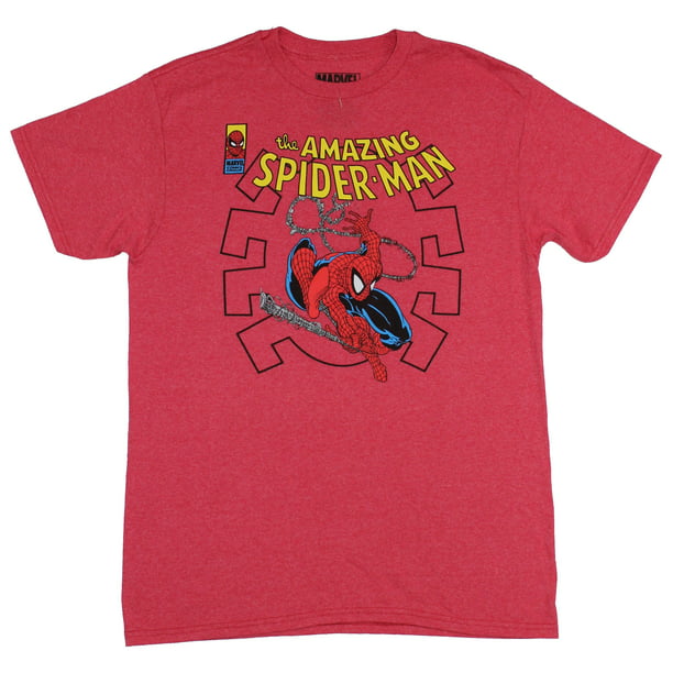 Spider-man (Marvel) Mens T-Shirt - Swinging Comic Image Under Classic ...
