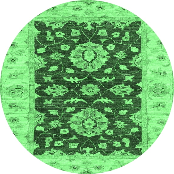 Ahgly Company Indoor Round Oriental Emerald Green Traditional Area Rugs, 4' Round