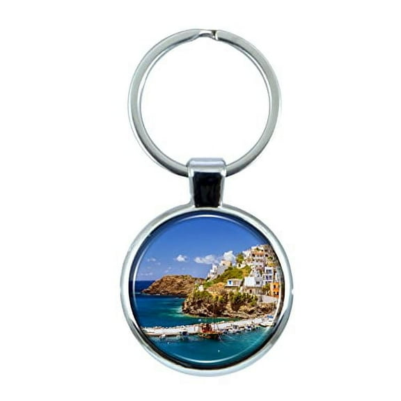 Crete Greece Keychain with Epoxy Dome and Metal Keyring