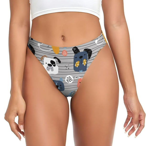 Balery Dog Tangas de Algodón para Mujer con Estampado – Ropa Interior Sexy, Transpirable, G-string-Large
