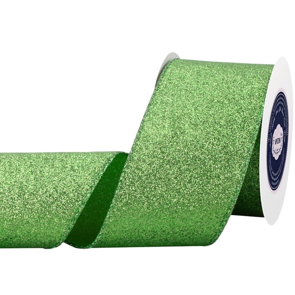 Cinta decorativa VATIN con borde metálico con purpurina verde, 6,35 cm x 9,1 m