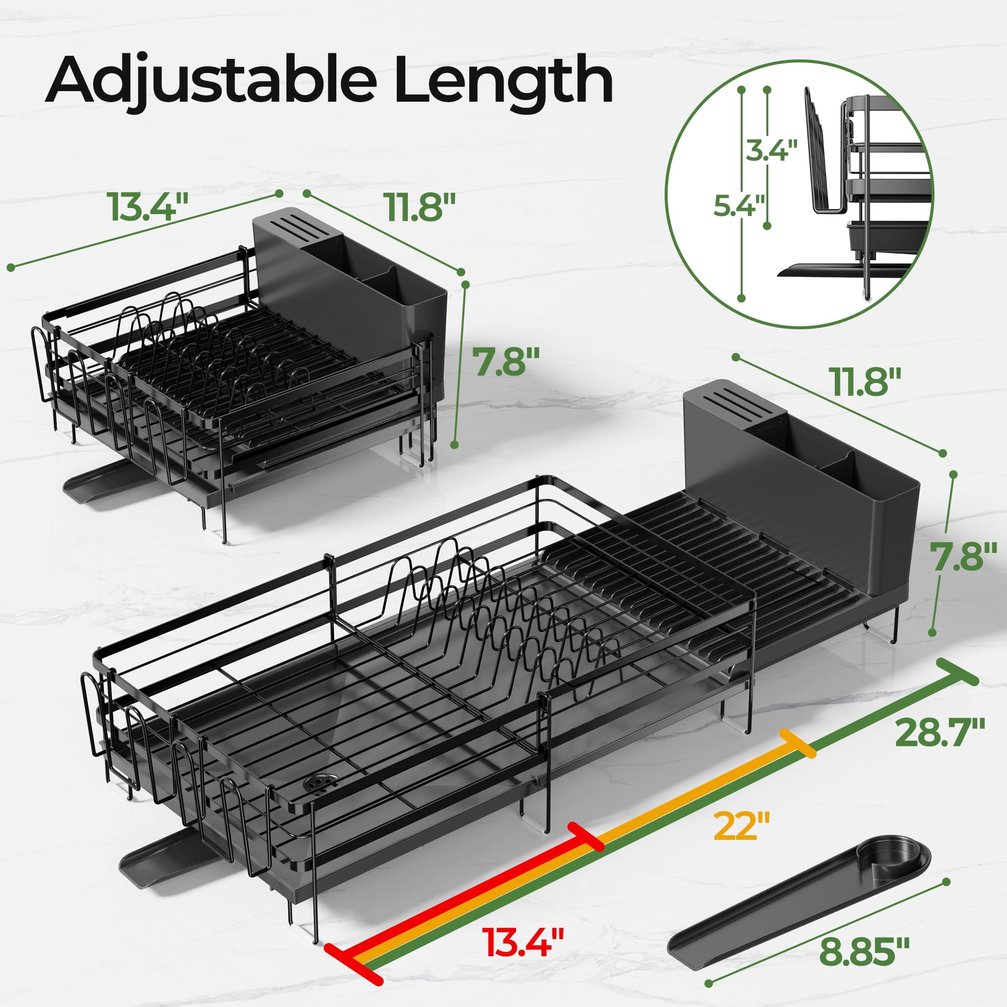 Dish Drying Rack Extendable Stainless Steel Multifunctional Drainer Black-1 Tier