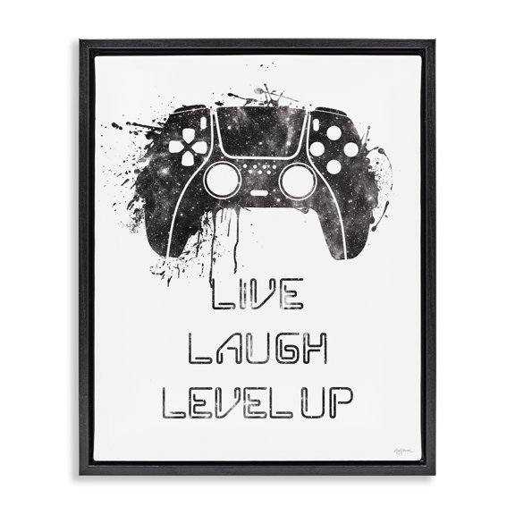 Stupell Industries Contemporary Live Laugh Level Up Black Floating Frame Canvas Art, 17 x 21, by Mary Urban
