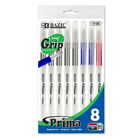 UPC 764608017388 product image for BAZIC Ballpoint Prima Black Blue Red Stick Pens  Soft Grip 1.0 mm  (8/Pack)  1-P | upcitemdb.com
