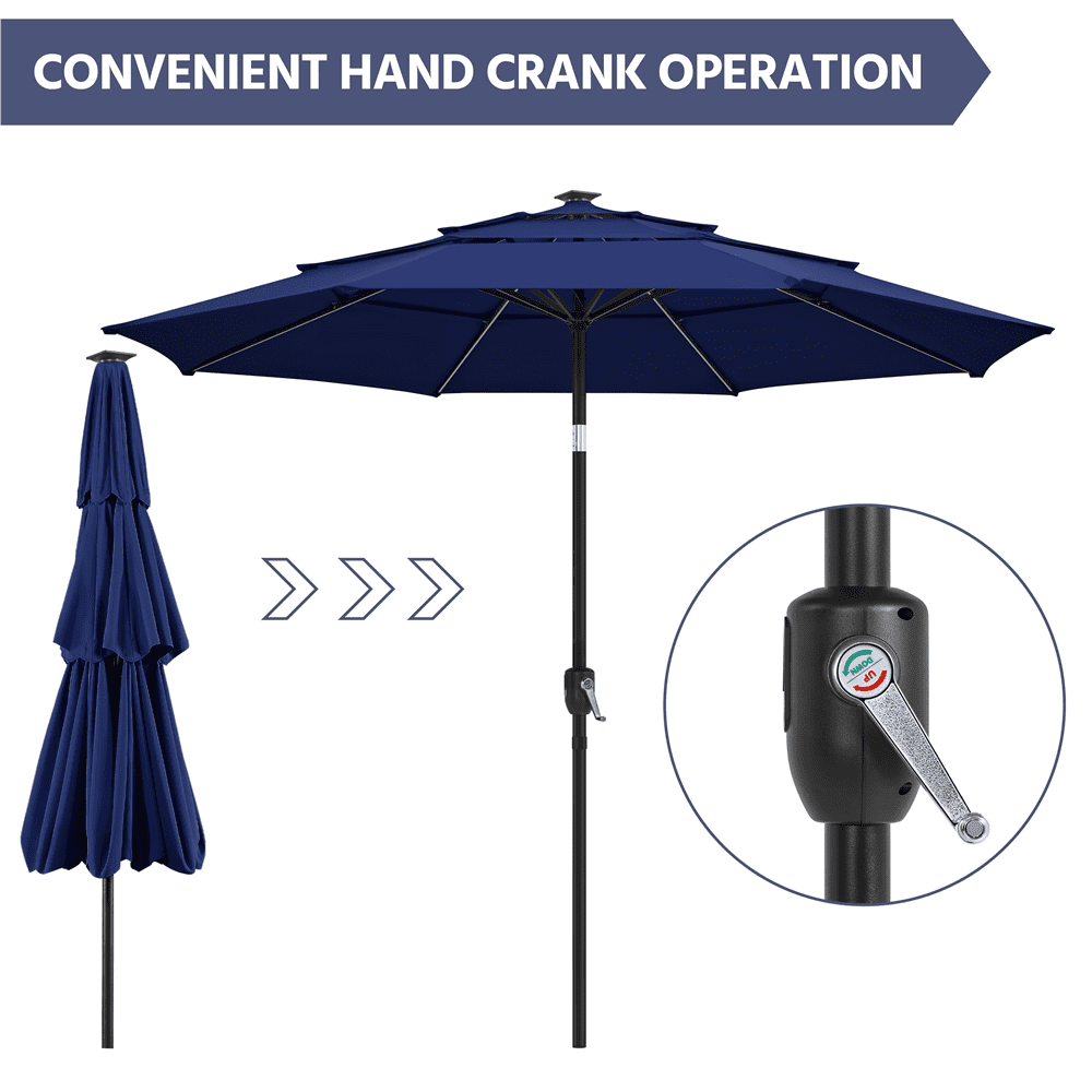 Renwick 10 Ft Outdoor Patio Parasol with Color-Changing LED Strip, Navy Blue