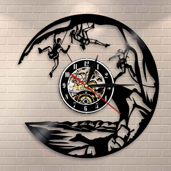 YanGxx Extreme Adventure Rocking Climbing Wall Clock Climb That Mountain Vinyl Record Wall Clock Climbers Gift Inspirational Wall Watch