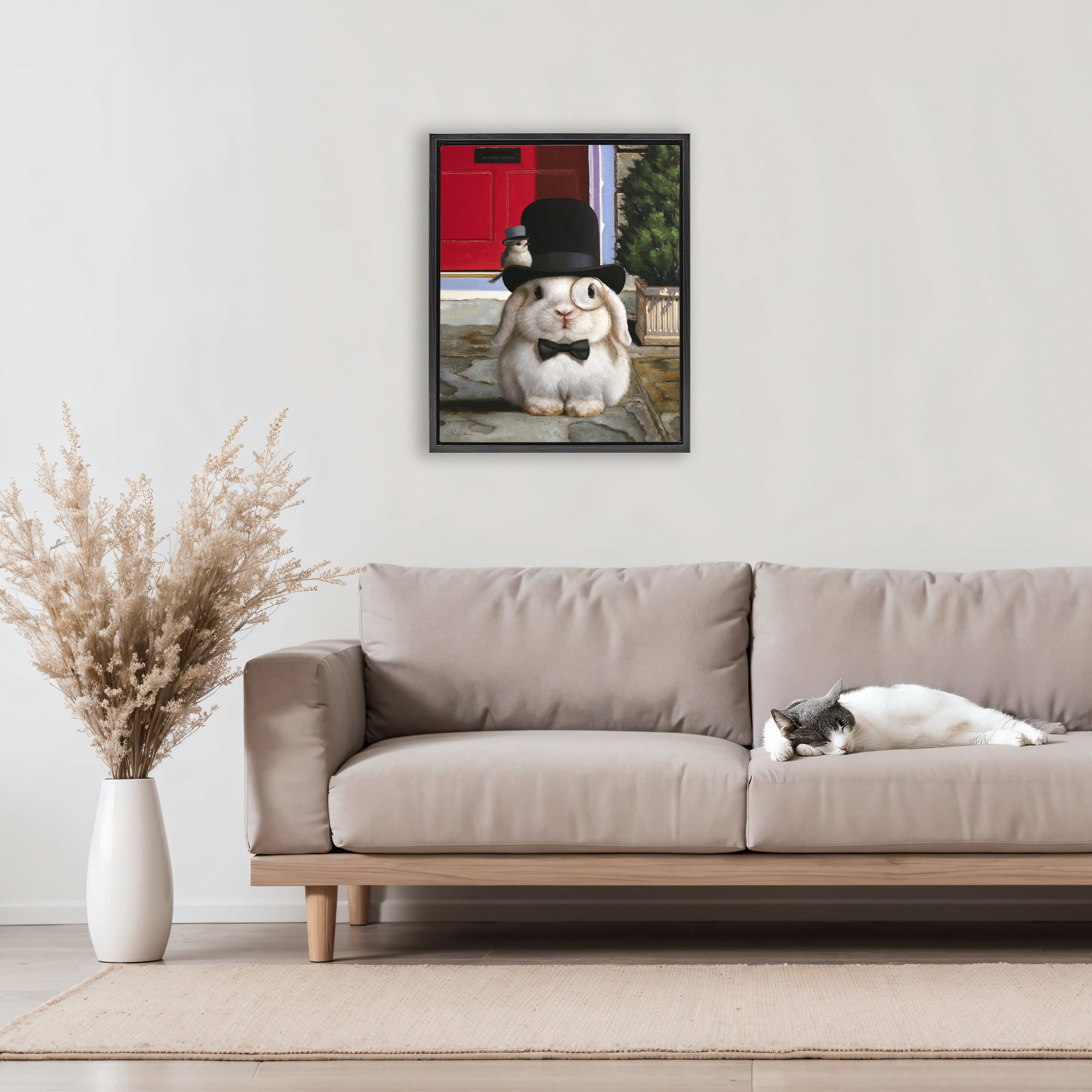Stupell Industries Lord Bunbury Rabbit Black Framed Floater Canvas Wall Art, design by Lucia Heffernan
