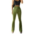 thumbnail image 2 of RYRJJ High Waisted Ribbed Velvet Pants for Women Vintage Flare Leg Palazzo Long Pants Bell Bottom Trousers(Mint Green,M), 2 of 8