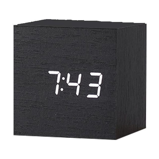 LUVCLS Reloj despertador inteligente controlado por voz, moderno, de madera, digital, LED Clo A τ;