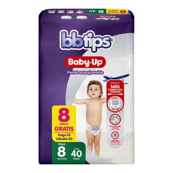 Pañal Autoajustable Bbtips Baby Up Talla 8 Bonus Pack 32+8 Piezas