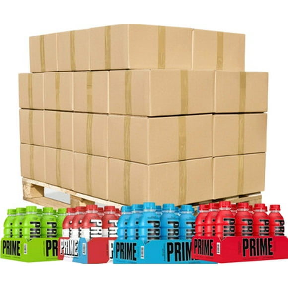 Prime Hydration Drink | Assorted Flavors | 16oz | 12/Pack | 100 ct Pallet | Lemon Lime, Blue Raspberry, Tropical Punch, Ice Pop