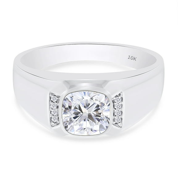 Cushion & Round Cut Lab Created Moissanite Diamond Bezel Set Men's Anniversary Wedding Band Ring Men's Jewelry in 10K White Gold(1 CTTW,G-H Color,VVS1 Clarity)-4