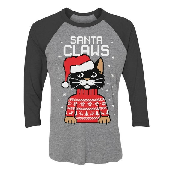 Tstars Womens Ugly Christmas Sweatshirt Santa Claws Cat Christmas Gift Funny Humor Holiday Shirts Xmas Party Christmas Gifts for Her 3-4 Women Sleeve Baseball Jersey Shirt Ugly Xmas Sweatshirt
