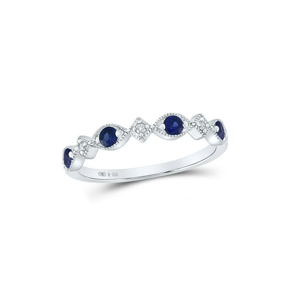 Sterling Silver Womens Round Lab-Created Blue Sapphire Diamond Band Ring 1/3 Cttw