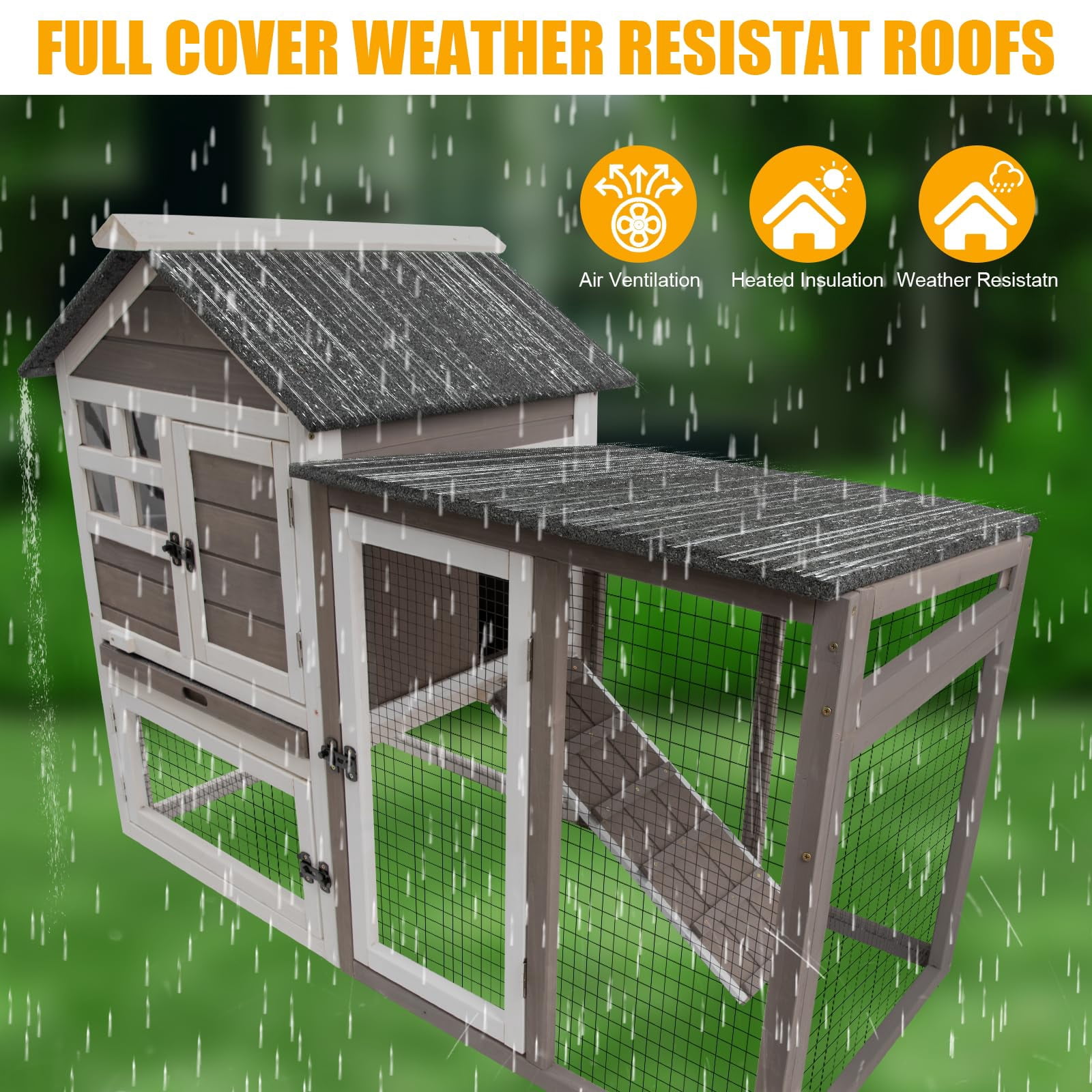 Luku Rabbit & Chicken Cage Two-Story Pet House, Waterproof Indoor/Outdoor Hutch with Wooden Ramp, Secure Wire Mesh, Accessories Included, Spacious Bunny & Poultry Habitat