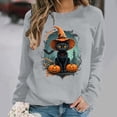 thumbnail image 2 of LangJing Halloween Spooky Season Sweatshirts Women Black Cat Pumpkin Graphic Long Sleeve Shirt Oversized Pullover Fall Tops Gray,XXL, 2 of 7