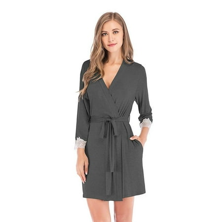 

Promotion Sell!Womens Nightgowns Robe Modal Sleepdress Kimono Bathrobe Lace Long Sleeve Soft Sleepshirt Loungewear Spa Robes Sleepwear