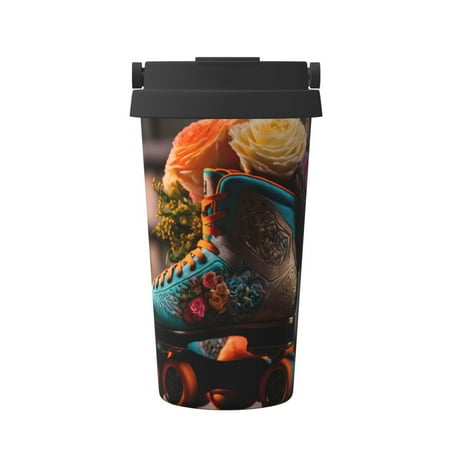 

Pofeuu Classic Floral Blue Skate Shoes Print Coffee Mug Iced Coffee Tumbler Cup Double Wall Vacuum Leak-Proof Thermos Mug CoffeeThermos Travel Mug