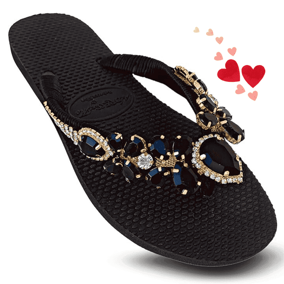 Black Size 6 AdDRESSingMe Glam Flip Flops With Rhinestones For Women