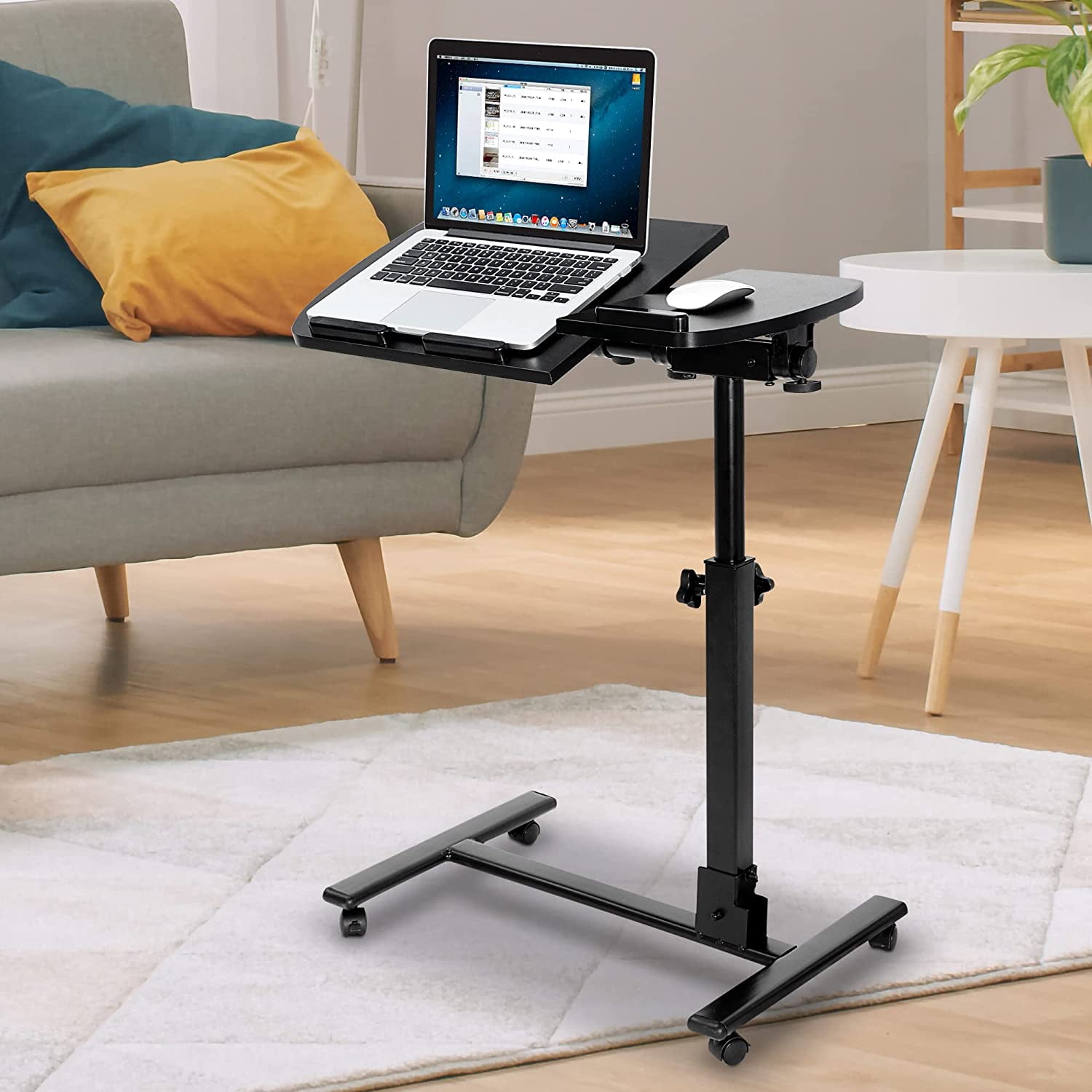 Springg Overbed Angle & Height Adjustable Mobile Rolling Laptop Stand with Lockable Wheels Sofa/Bed Side Table Hospital Table Stand Cart