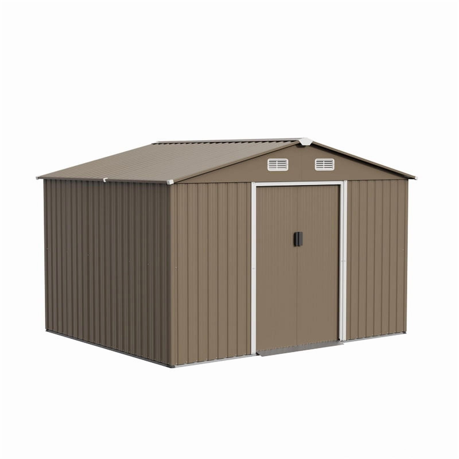 ALAULM 8x6 ft Outdoor Steel Storage Shed with Lockable Sliding Door, Waterproof Metal Tool Shed for Garden, Brown