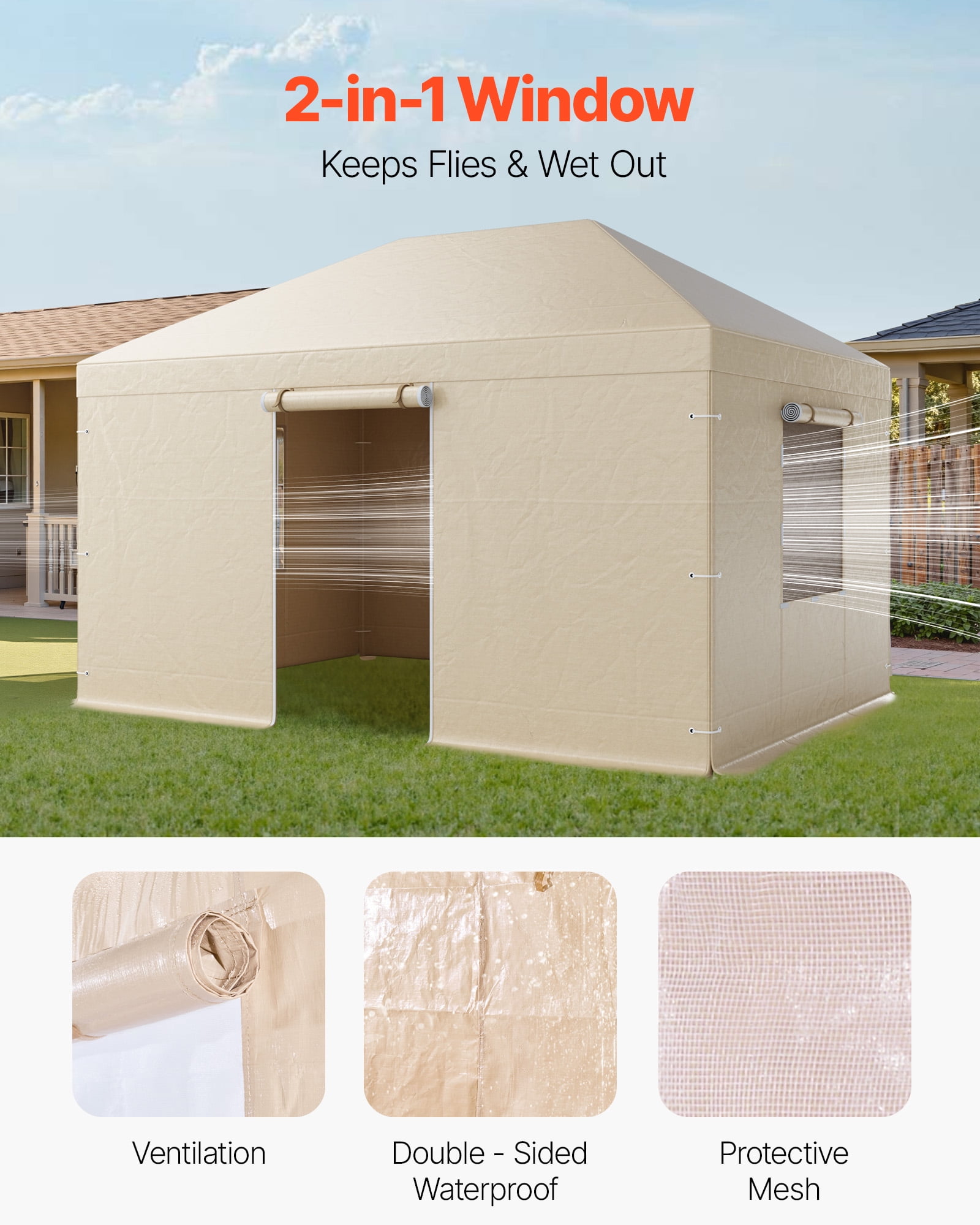 VEVOR Winter Gazebo Cover Fits 10 x 14 ft Hardtop Gazebos, All-Weather Gazebo Cover with Sidewalls & Mesh Windows, High-Density PE Material, Enclosed Storage Shelter Covers, Gazebos not Included